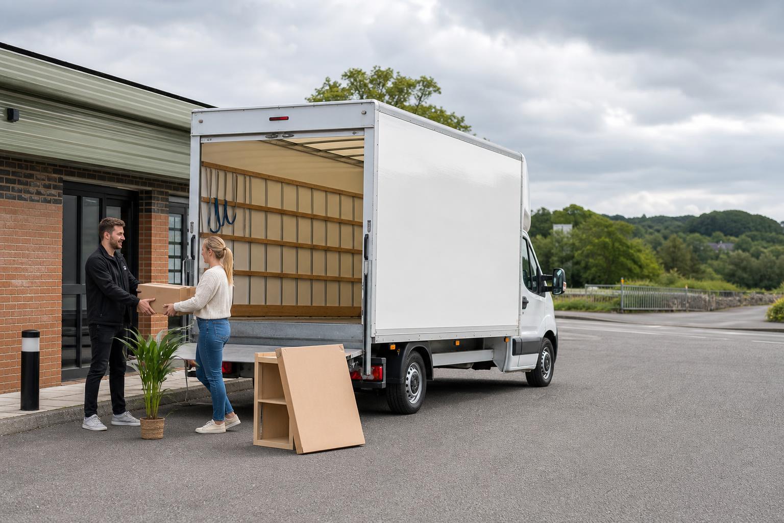 Clean box van ready for retail pickup and loading in a practical Thatcham setting