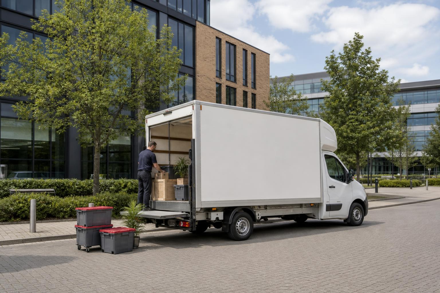 White Luton van prepared for an office equipment delivery in Bracknell